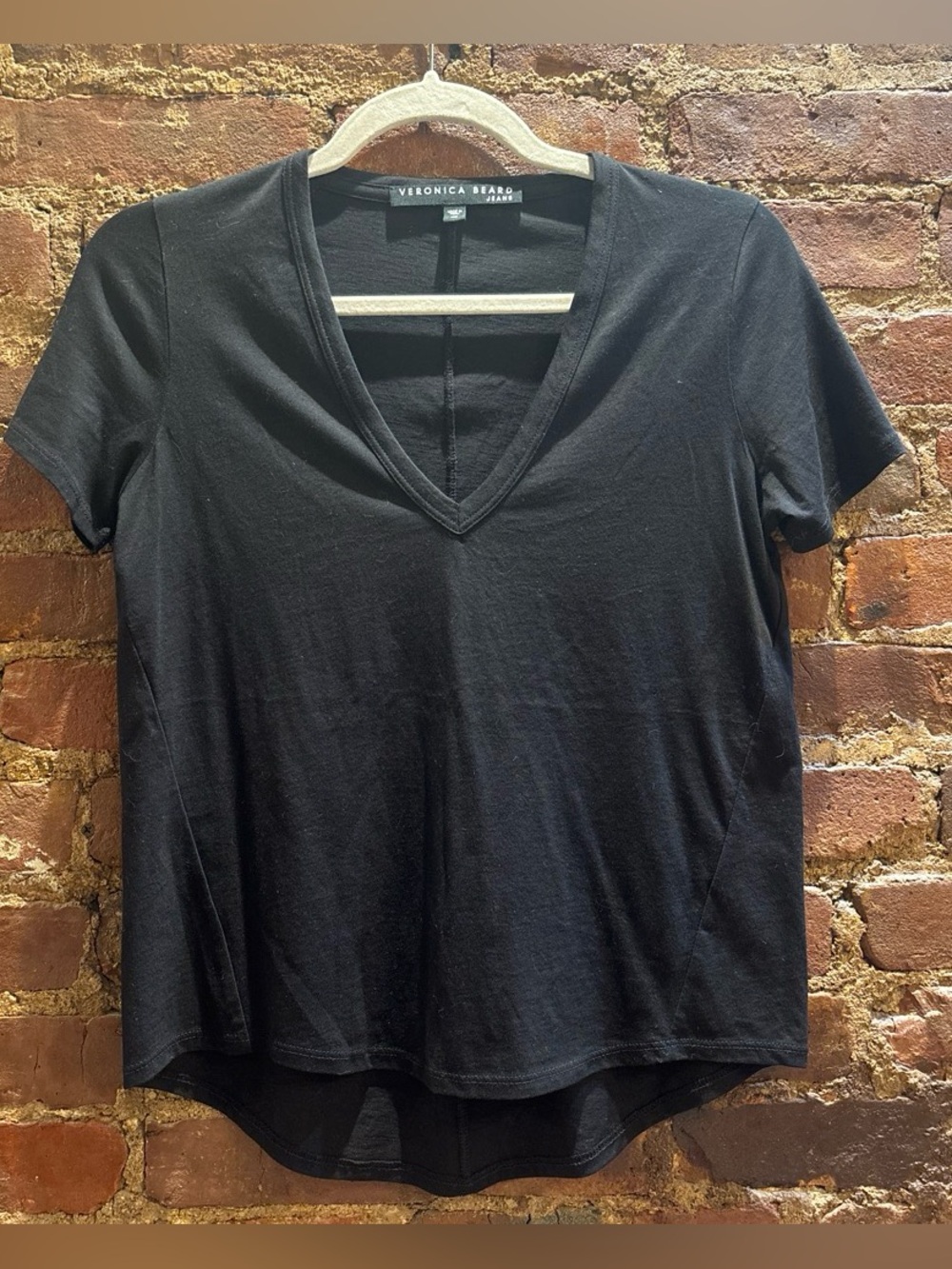 Veronica Beard Black V-Neck Short Sleeve Tee Size XS Heather Black
